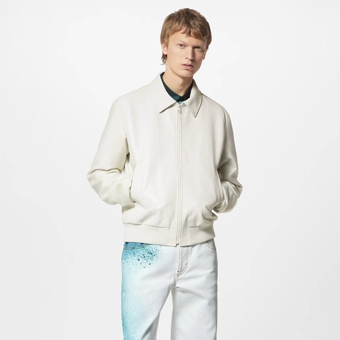 ルイヴィトンメンズホワイトレザージャケットv258