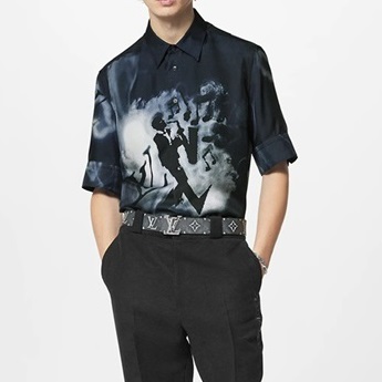 ルイヴィトンメンズブラック半袖シャツv286