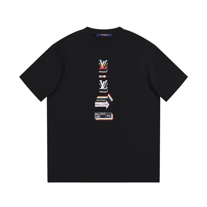 ルイヴィトンメンズブラッククルーネック半袖Tシャツv289