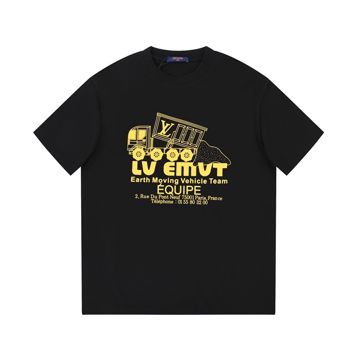 ルイヴィトンメンズブラッククルーネック半袖Tシャツv293