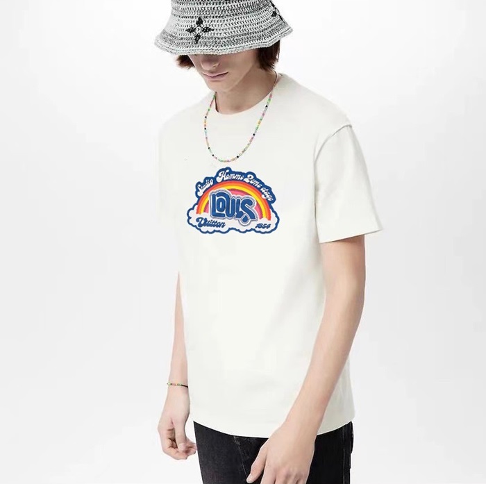 ルイヴィトンメンズホワイトクルーネック半袖Tシャツv295