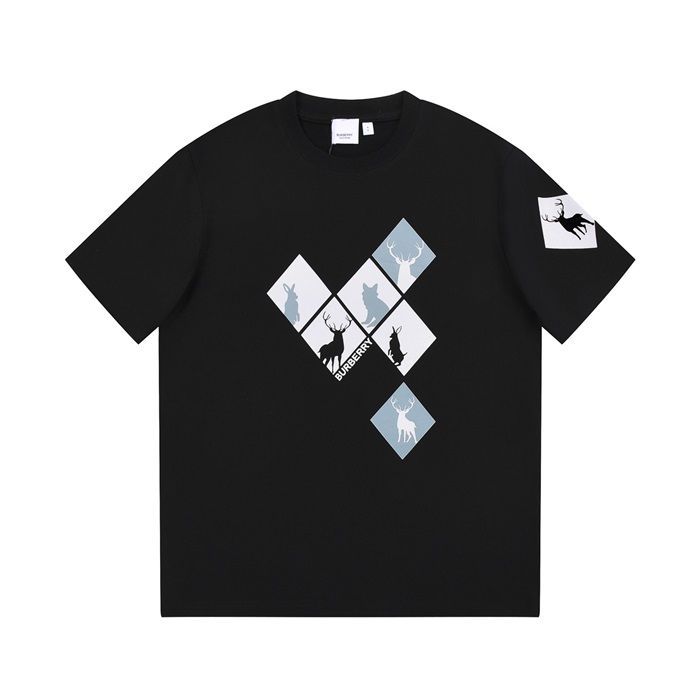 バーバリーメンズブラッククルーネック半袖Tシャツu54