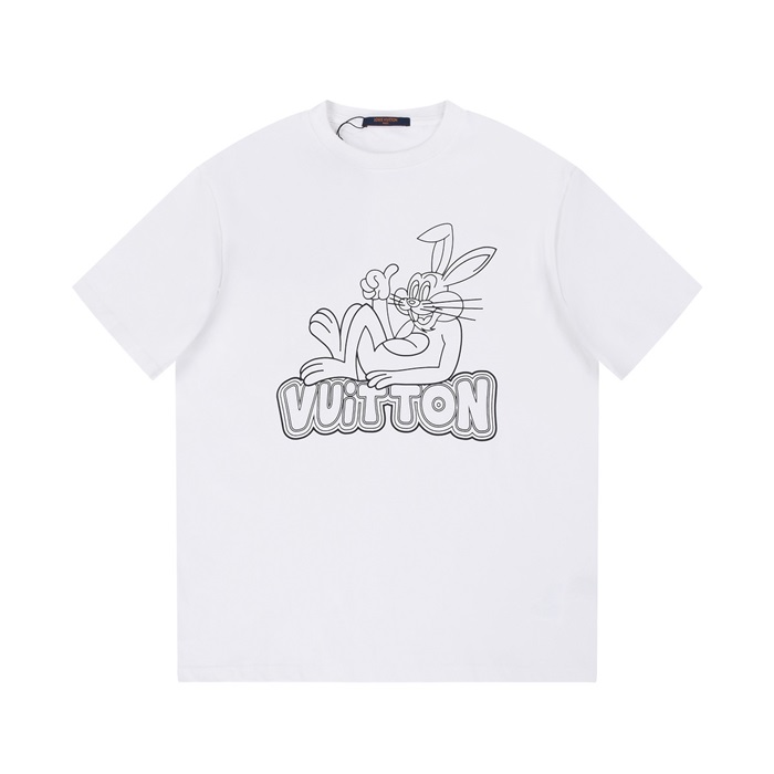 ルイヴィトンメンズホワイトクルーネック半袖Tシャツv298