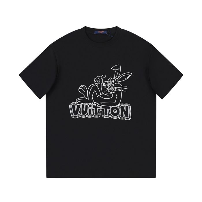 ルイヴィトンメンズブラッククルーネック半袖Tシャツv299