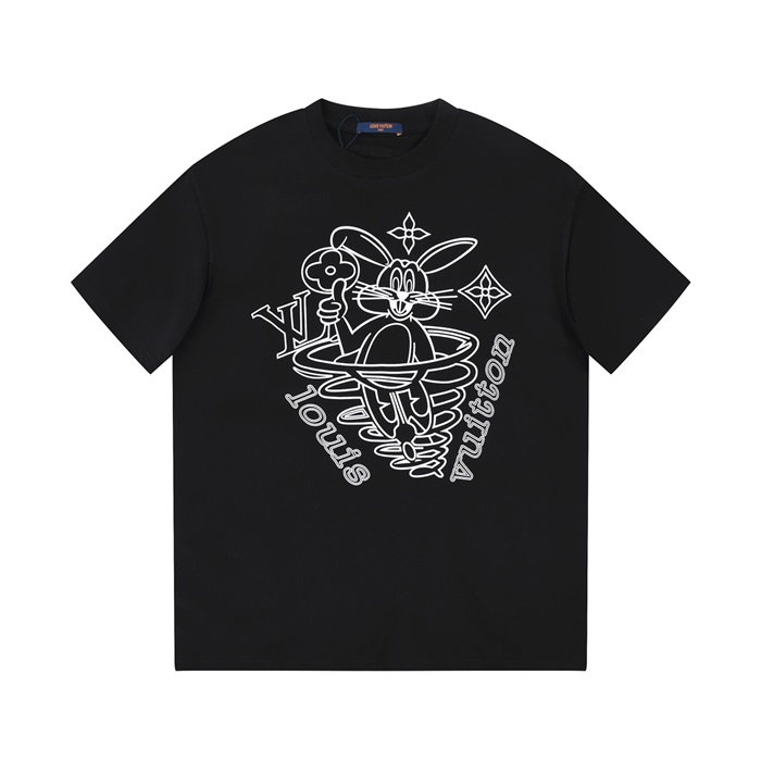 ルイヴィトンメンズブラッククルーネック半袖Tシャツv301