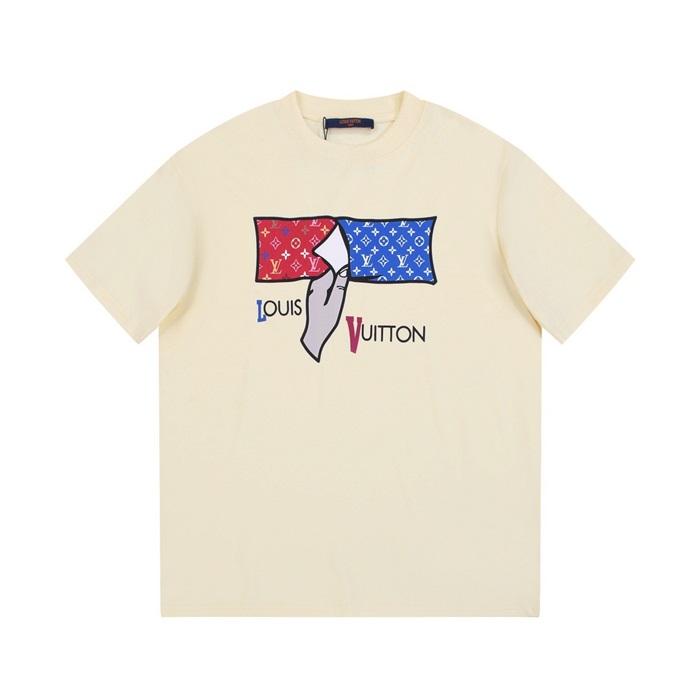 ルイヴィトンメンズアイボリークルーネック半袖Tシャツv302