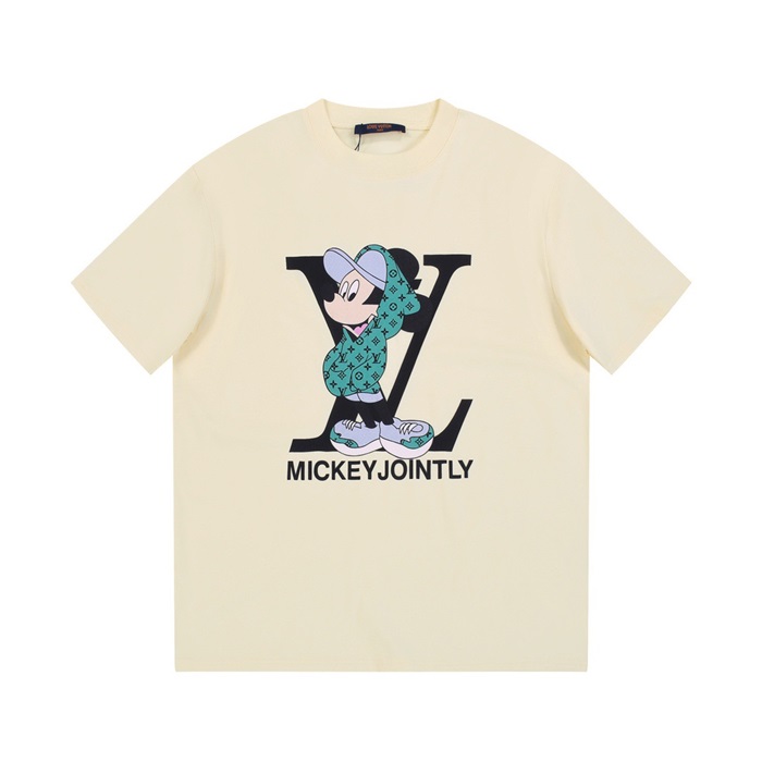 ルイヴィトンメンズアイボリークルーネック半袖Tシャツv304