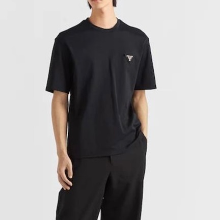 プラダメンズクルーネックブラック半袖Tシャツr501