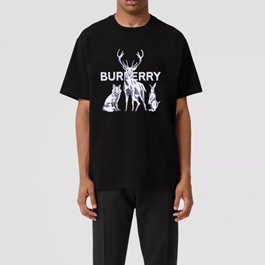 バーバリーメンズブラッククルーネック半袖Tシャツu66