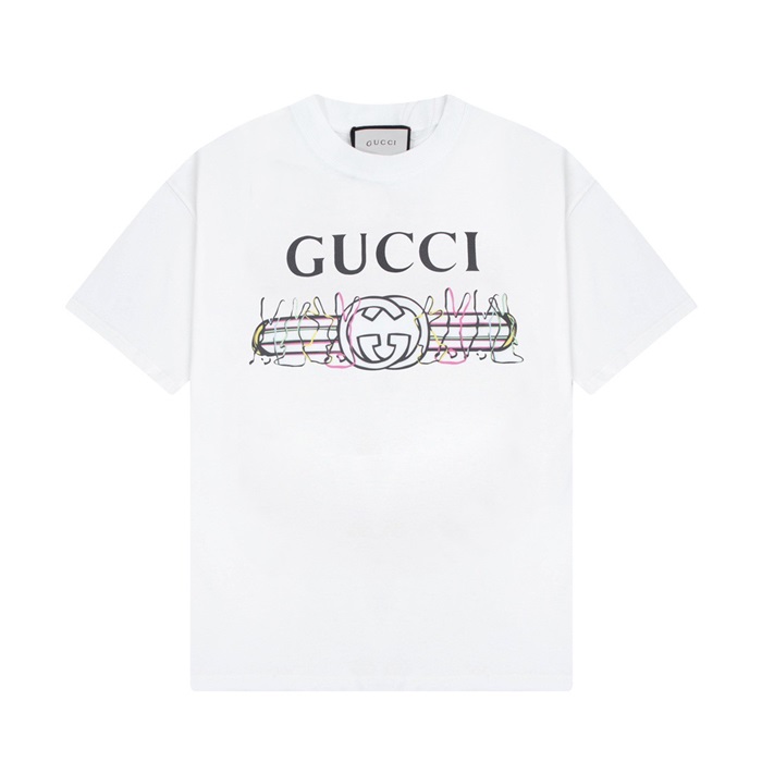 グッチユニセックスホワイトクルーネック半袖Tシャツu155