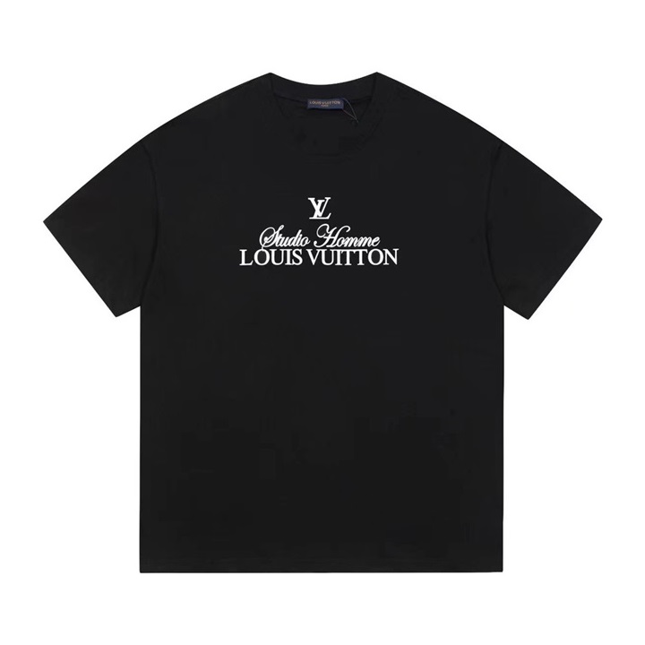 ルイヴィトンメンズブラッククルーネック半袖Tシャツv307