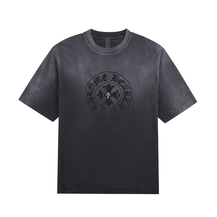 クロムハーツメンズブラッククルーネック半袖Tシャツr473