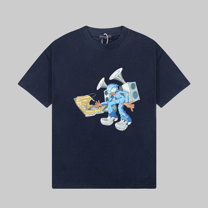 ルイヴィトンメンズネイビークルーネック半袖Tシャツv328