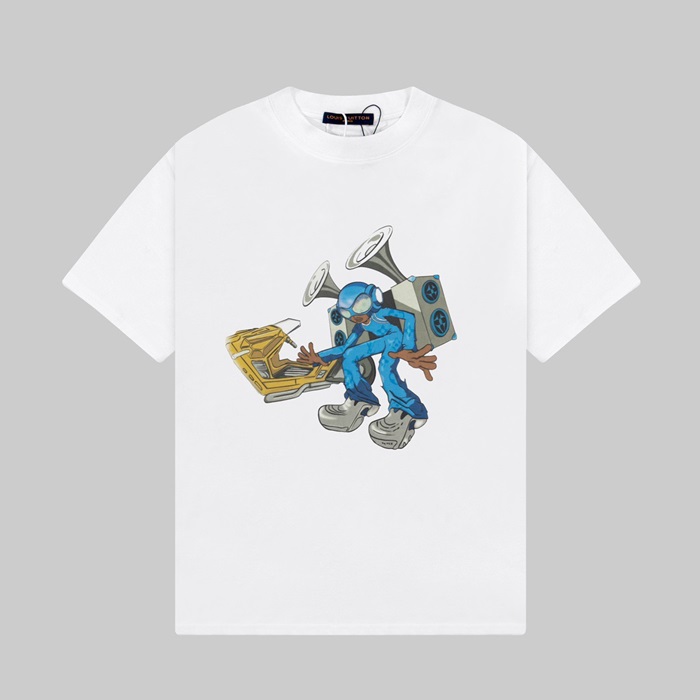 ルイヴィトンメンズホワイトクルーネック半袖Tシャツv329