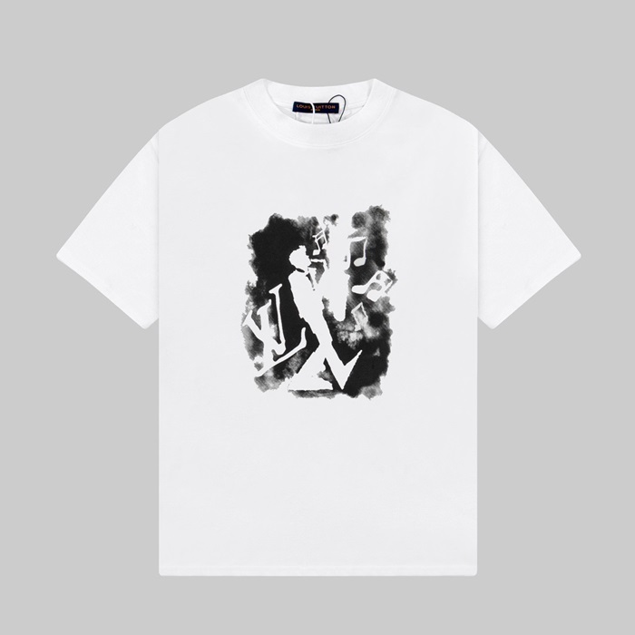 ルイヴィトンメンズホワイトクルーネック半袖Tシャツv331