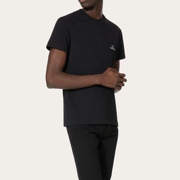 ヴァレンティノメンズブラッククルーネック半袖Tシャツl385