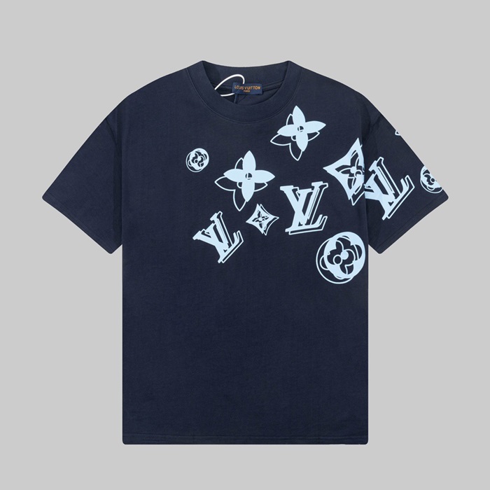 ルイヴィトンメンズネイビークルーネック半袖Tシャツv343