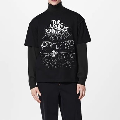 ルイヴィトンメンズブラッククルーネック半袖Tシャツv344