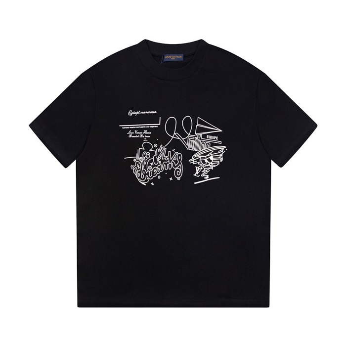 ルイヴィトンメンズブラッククルーネック半袖Tシャツv345