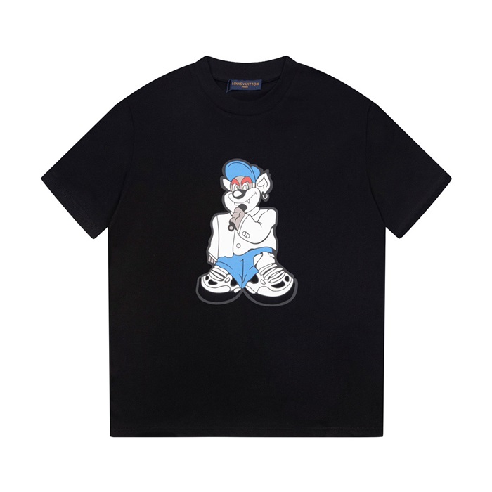 ルイヴィトンメンズブラッククルーネック半袖Tシャツv347