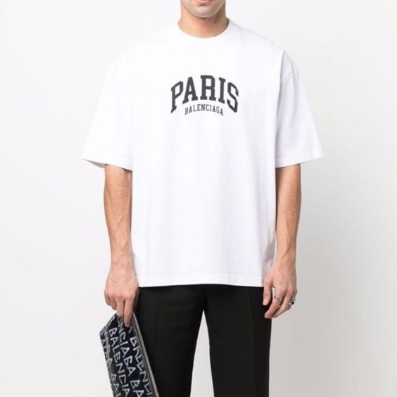 バレンシアガメンズクルーネックホワイト半袖Tシャツa128