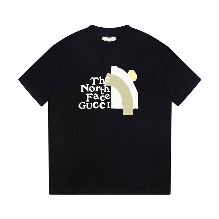 グッチユニセックスブラッククルーネック半袖Tシャツu183