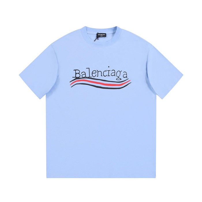 バレンシアガメンズクルーネックブルー半袖Tシャツa135