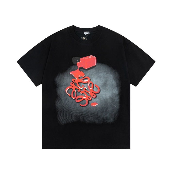 ロエベユニセックスイニシャルブラック半袖Tシャツe687