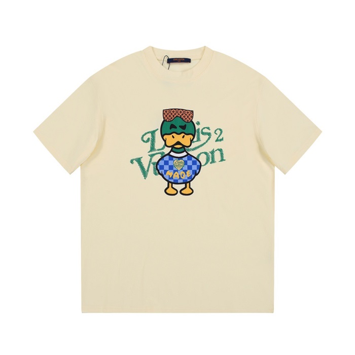 ルイヴィトンメンズアイボリークルーネック半袖Tシャツv370
