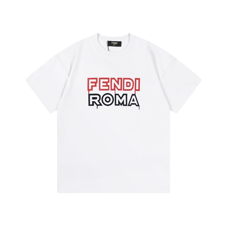 ェンディメンズホワイトクルーネック半袖Tシャツe37