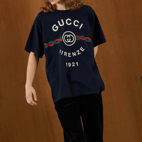 グッチユニセックスブラッククルーネック半袖Tシャツu188