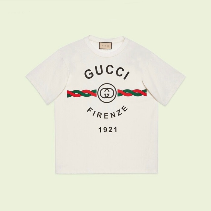 グッチユニセックスホワイトクルーネック半袖Tシャツu189