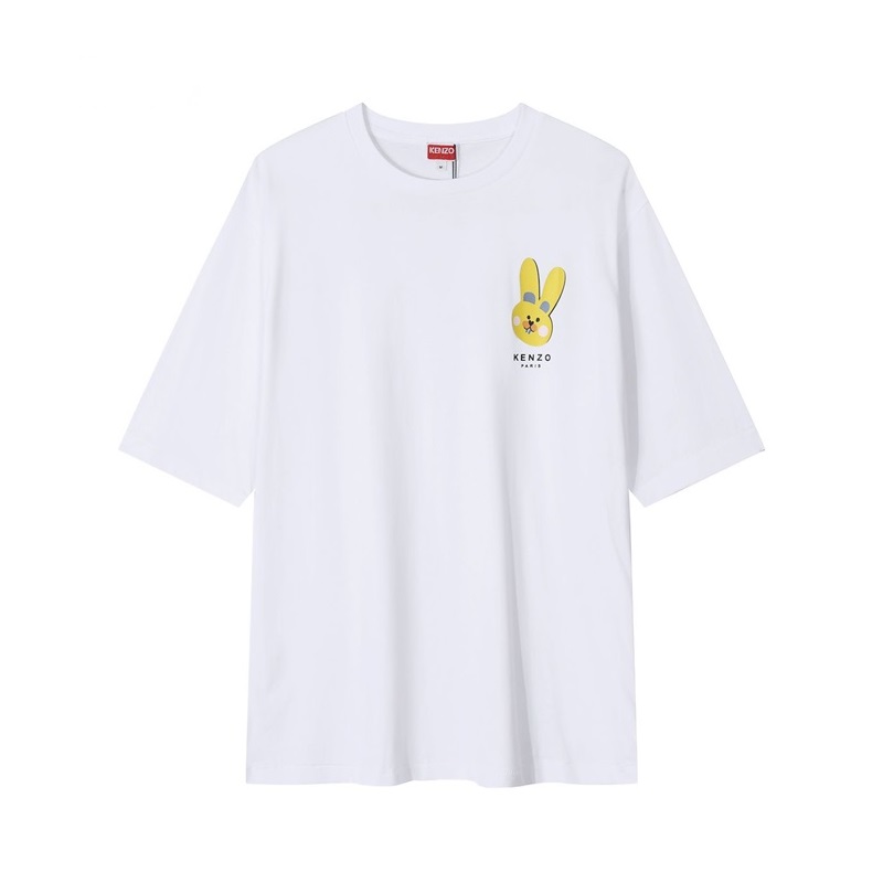 ケンゾーユニセックスホワイトクルーネック半袖Tシャツn207