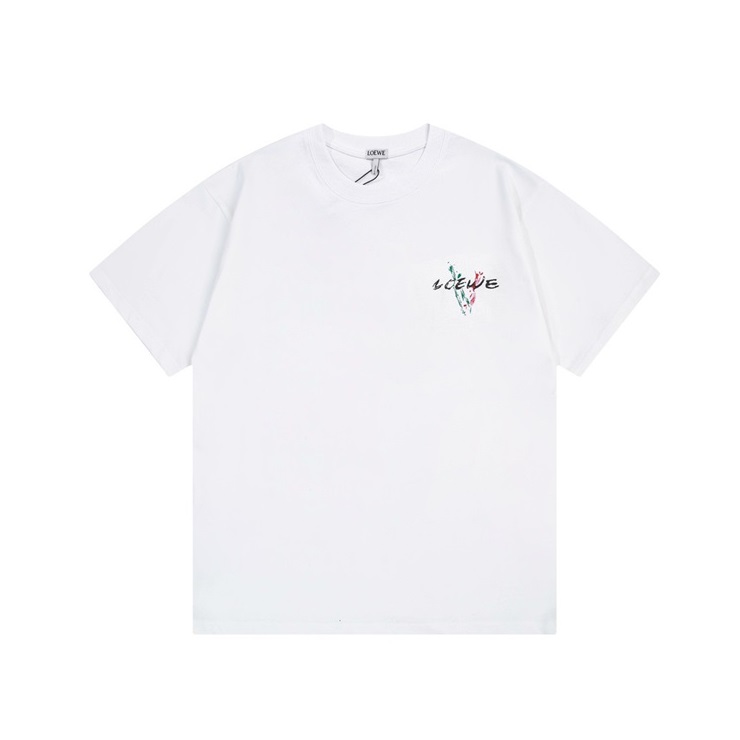 ロエベユニセックスイニシャルホワイト半袖Tシャツe689