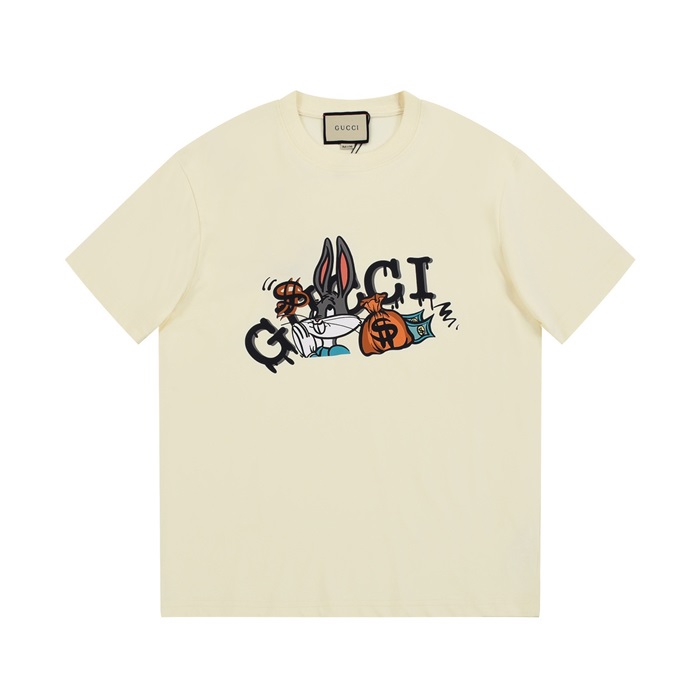 グッチユニセックスアイボリークルーネック半袖Tシャツu190