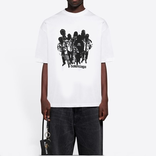 バレンシアガユニセックスクルーネックホワイト半袖Tシャツa149