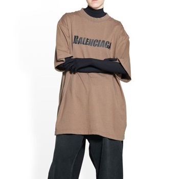 バレンシアガユニセックスクルーネックカーキ半袖Tシャツa151