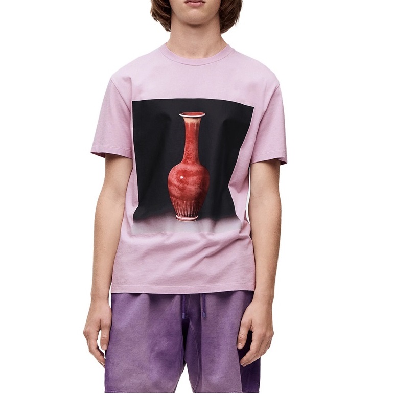 ロエベユニセックスイニシャルパープル半袖Tシャツe695