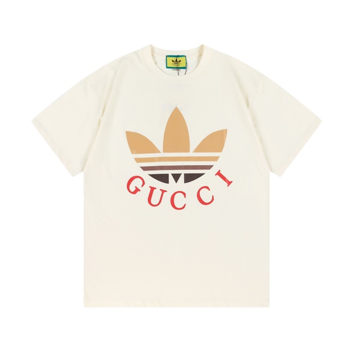 グッチユニセックスアイボリークルーネック半袖Tシャツu195