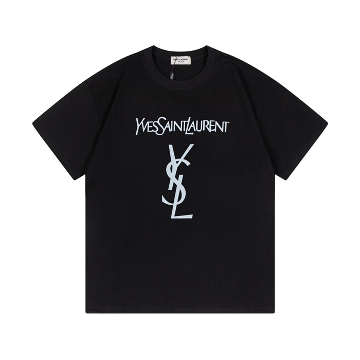 サンローランメンズブラッククルーネック半袖Tシャツl331