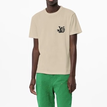 ルイヴィトンメンズベージュクルーネック半袖Tシャツv418