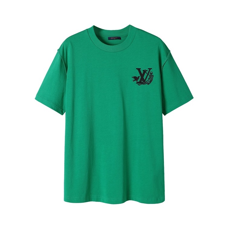 ルイヴィトンメンズグリーンクルーネック半袖Tシャツv419