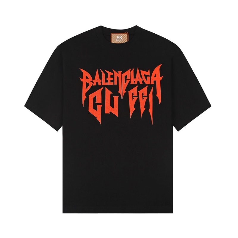 グッチユニセックスブラッククルーネック半袖Tシャツu197