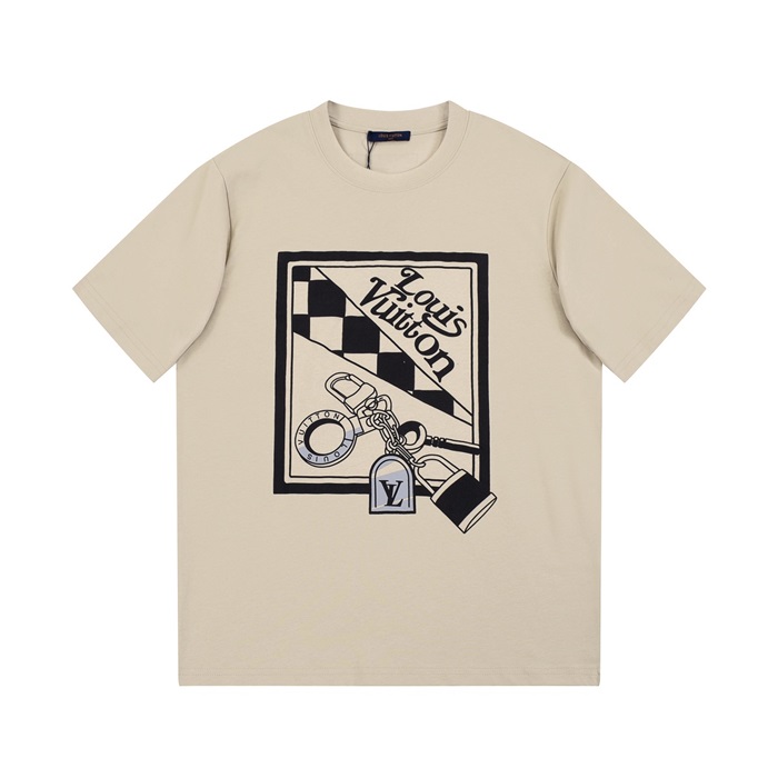 ルイヴィトンメンズベージュクルーネック半袖Tシャツv421