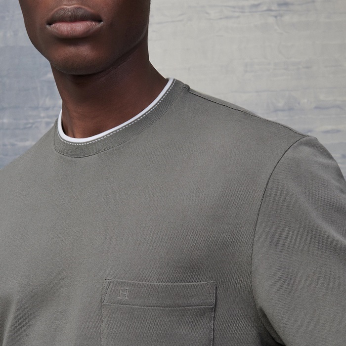 エルメスメンズグレークルーネック半袖Tシャツe48