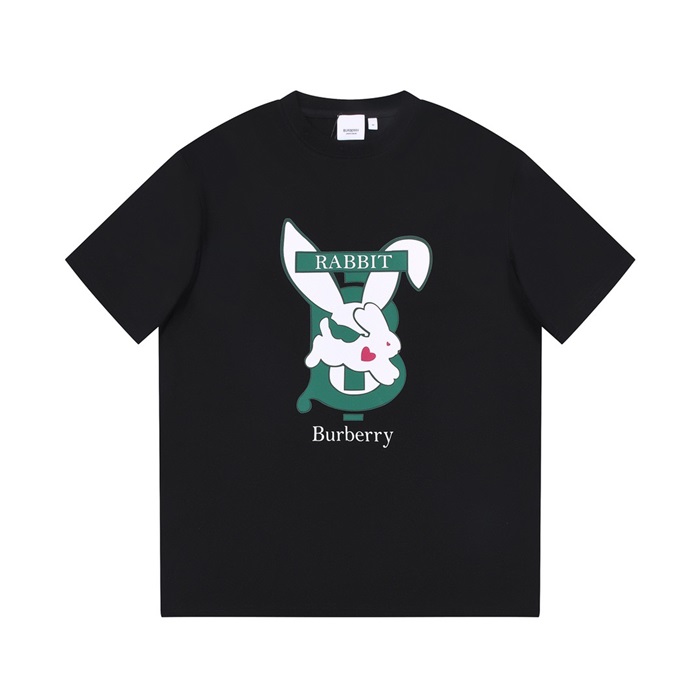 バーバリーメンズブラッククルーネック半袖Tシャツu75