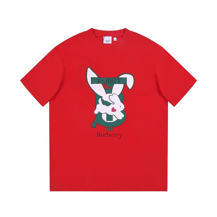 バーバリーメンズレッドクルーネック半袖Tシャツu76