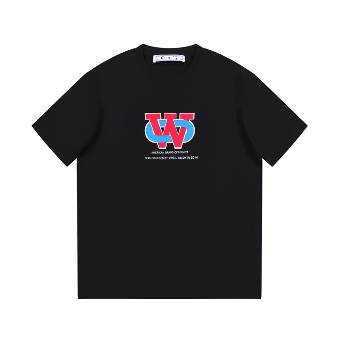 オフホワイトユニセックスモダンブラック半袖Tシャツf26