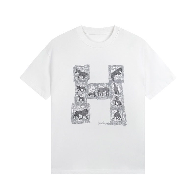 エルメスメンズホワイトクルーネック半袖Tシャツe51