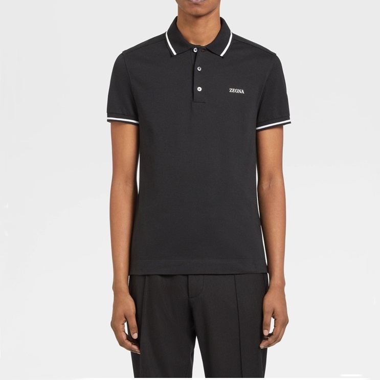 エルメネジルドゼニアメンズブラックポロ半袖Tシャツe60